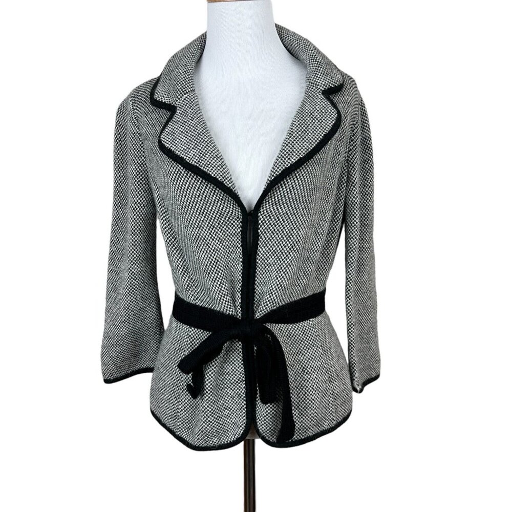 Classiques Entier Cardigan Sweater Jacket Womens Small Black White Belted Office
